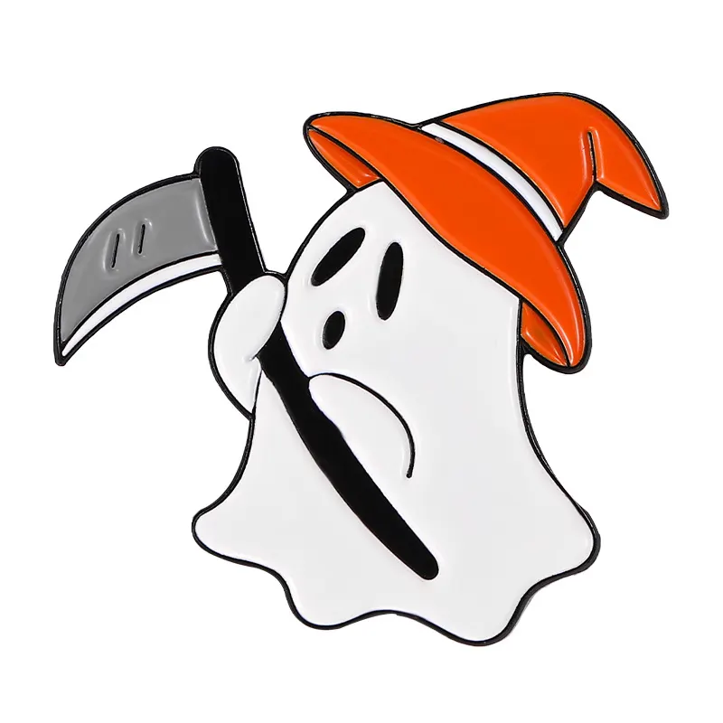 Enamel Pumpkin and Ghost Halloween Brooch
