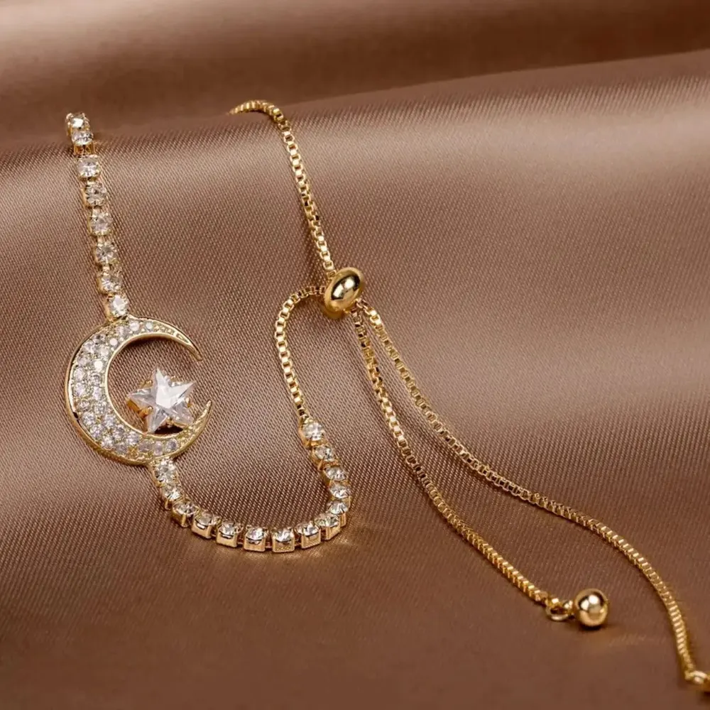 Adjustable Star and Moon Zircon Bracelet