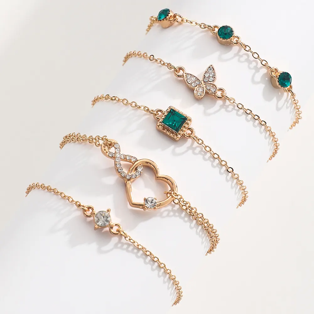 Five-Piece Green Crystal Bracelet Set