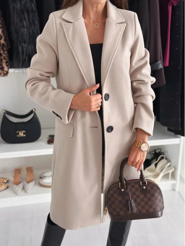 Single-Breasted Lapel Long Coat