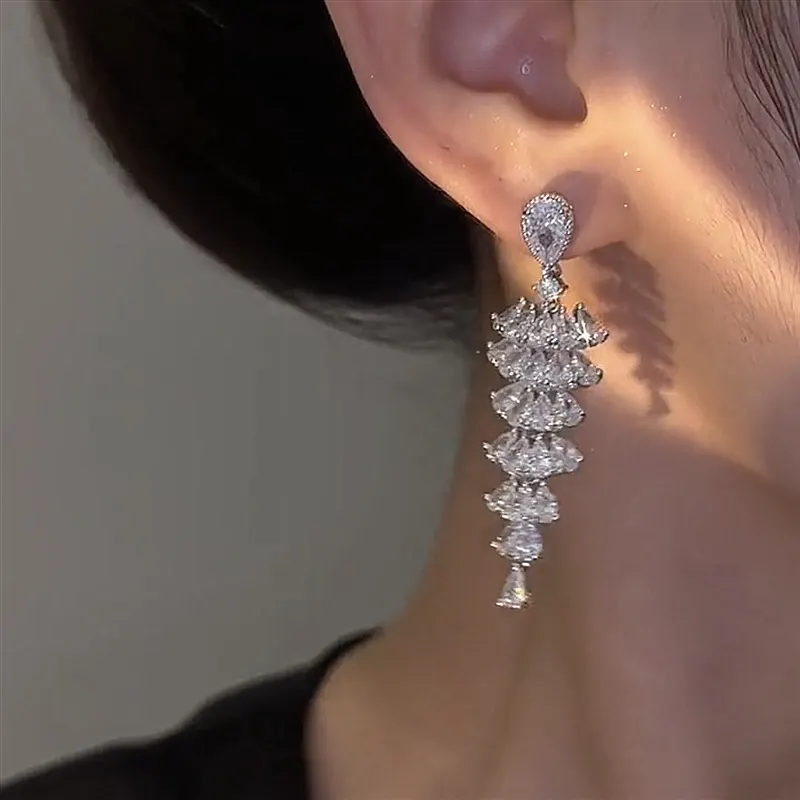 Zircon Christmas Tree Drop Earrings