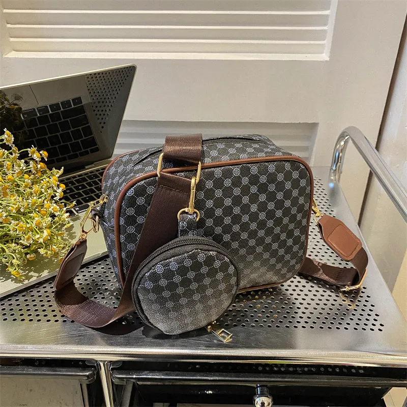 Plaid Shell Crossbody Bag with Mini Pouch