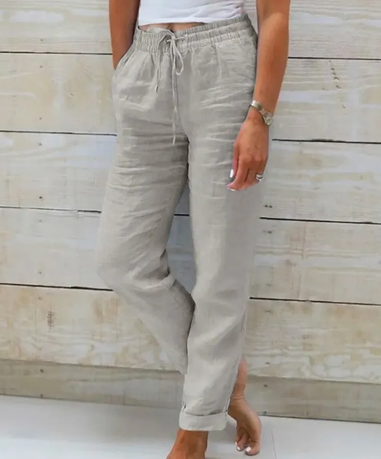 Cotton Linen High-Waist Loose Trousers