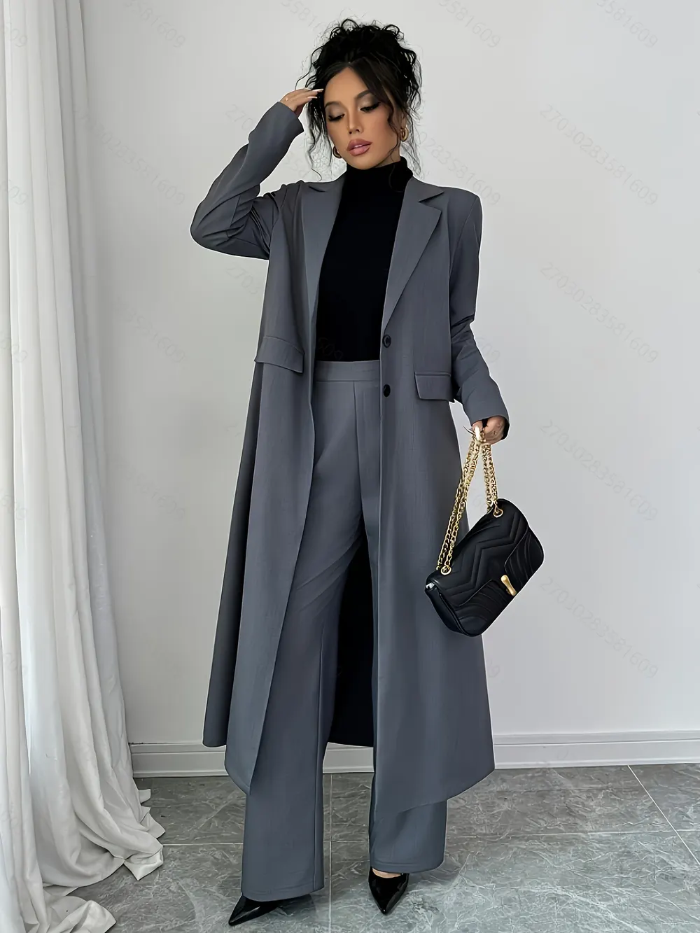 Long Trench Coat and Full-Length Pants Set