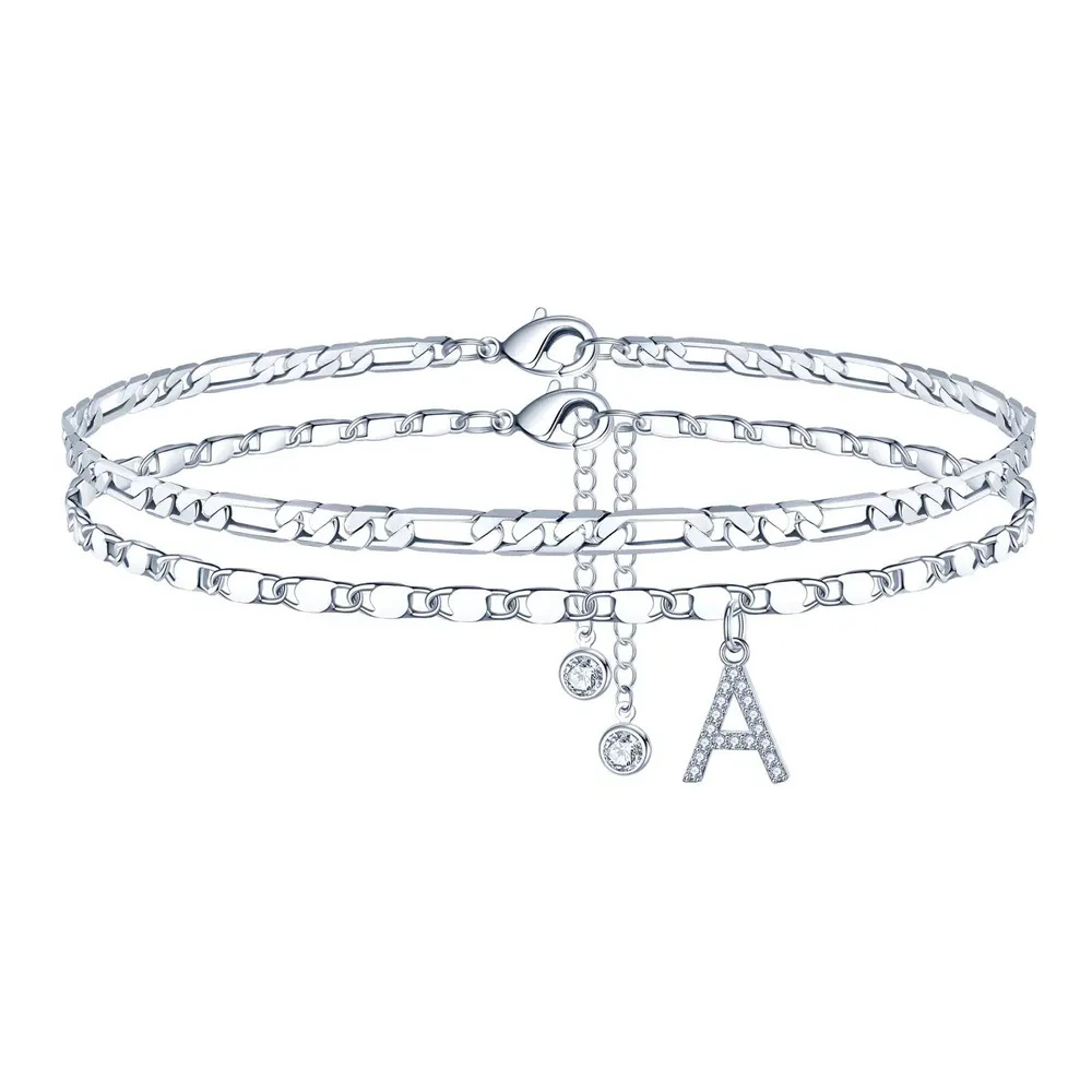 Gold-Tone Zircon Letter Anklet Set of 2