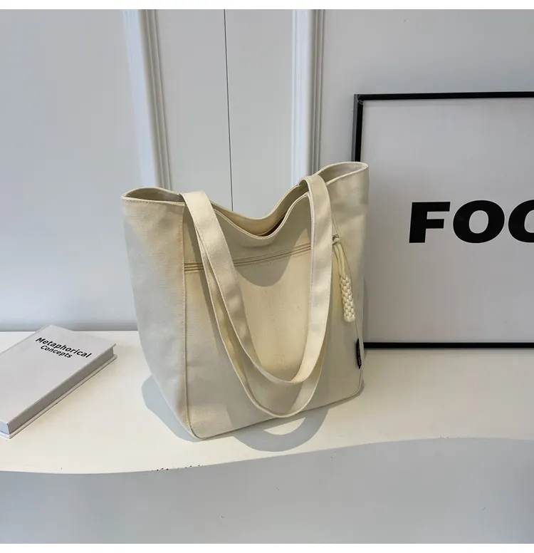 Vertical Canvas Tote with Phone Pocket