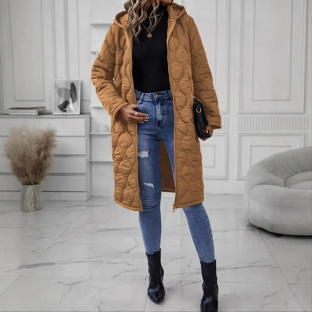 Brown Hooded Zip Padded Jacket