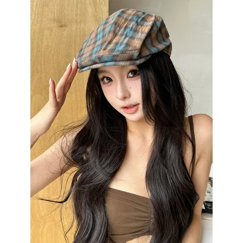 Tie-Dye Plaid Cotton Newsboy Cap