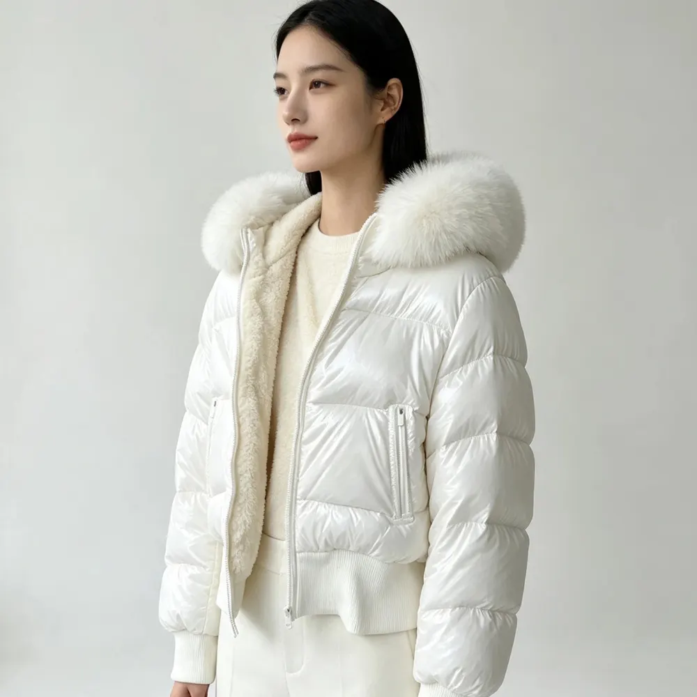 Short Padded Jacket with Faux Fur Collar