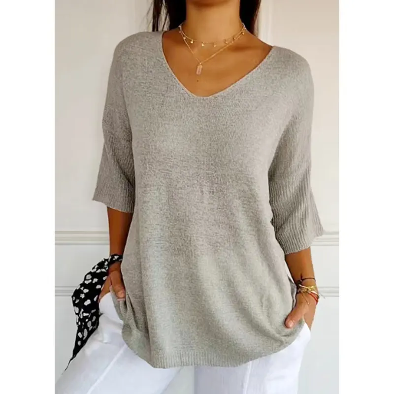 Solid V-Neck Slim Knit Sweater
