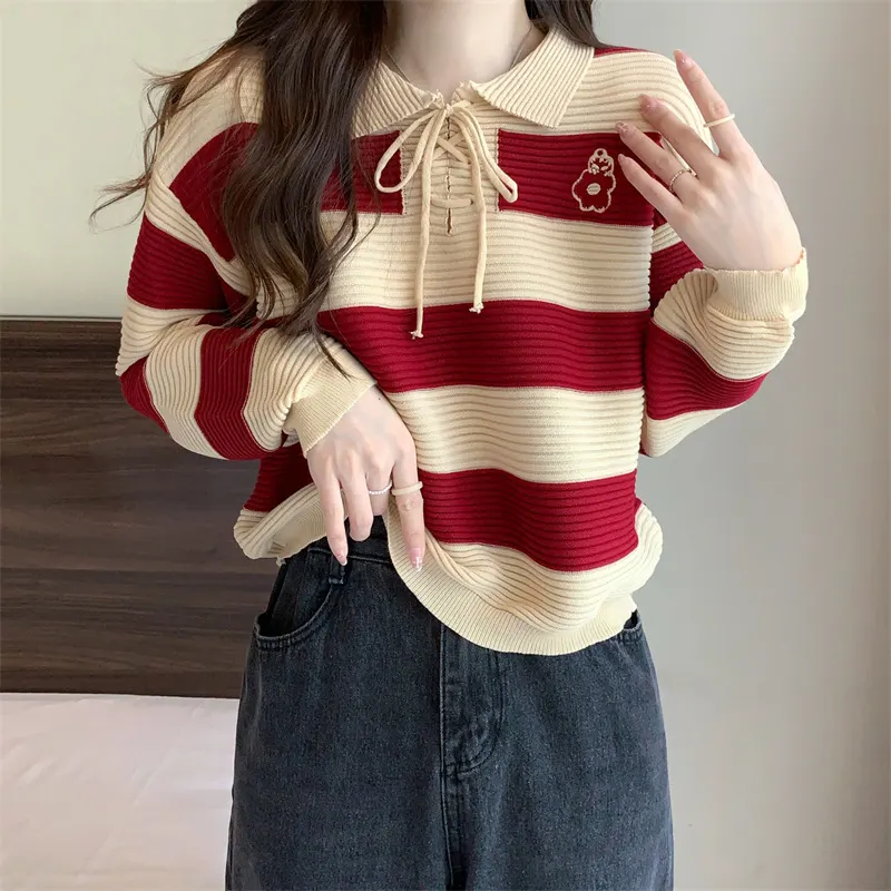 Contrast-Stitch Striped Top