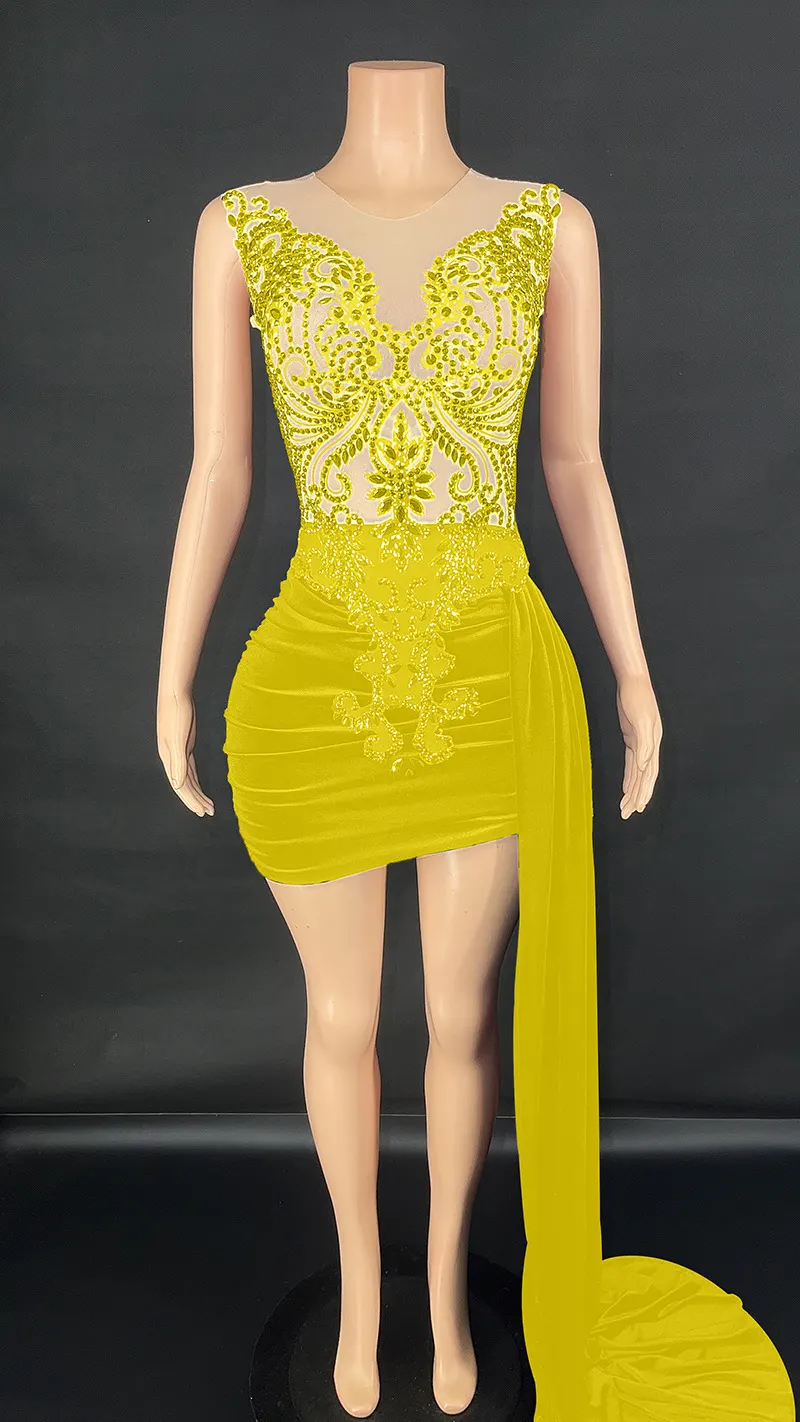 Rhinestone Side-Trail Mini Dress