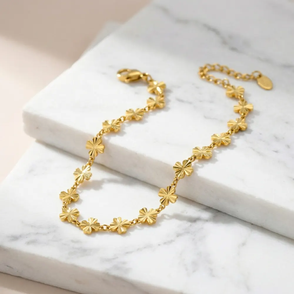 Gold Stainless Steel Flower Anklet