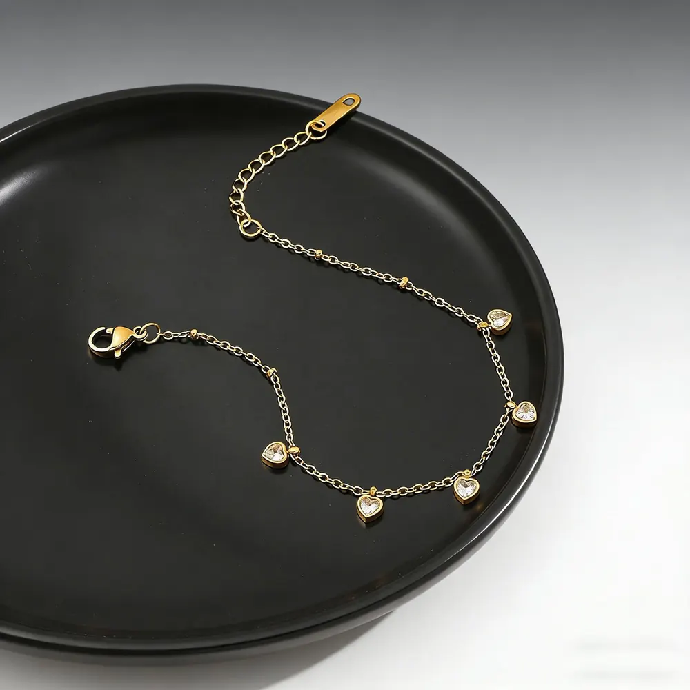 Five-Heart Stainless Steel Anklet