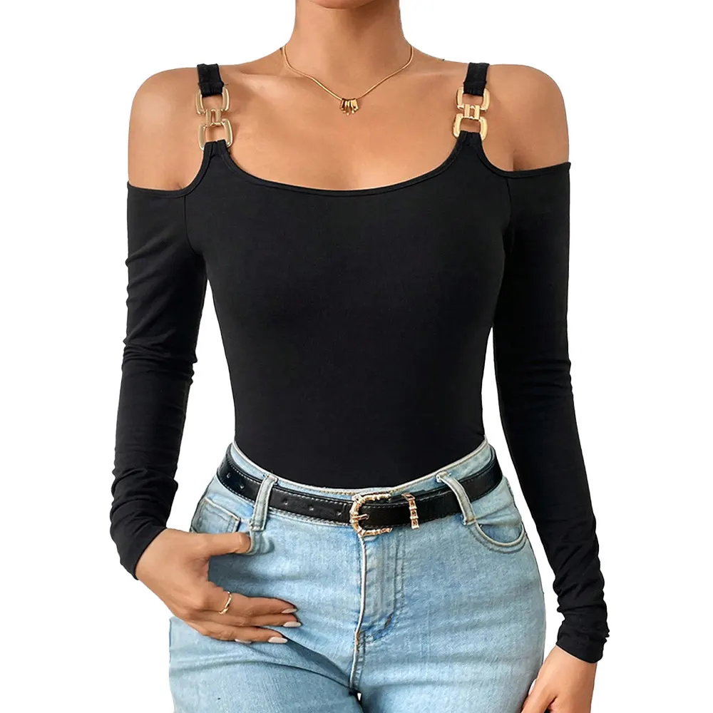 Off-Shoulder Metal-Hook Knit Top