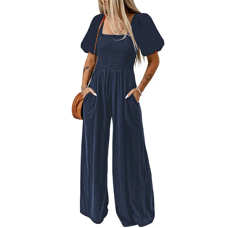 Square Neck Short Sleeve Jumpsuit