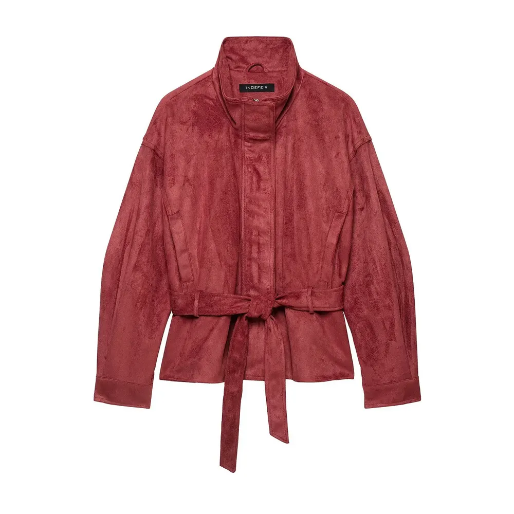 Suede-Effect Belted Jacket Coat