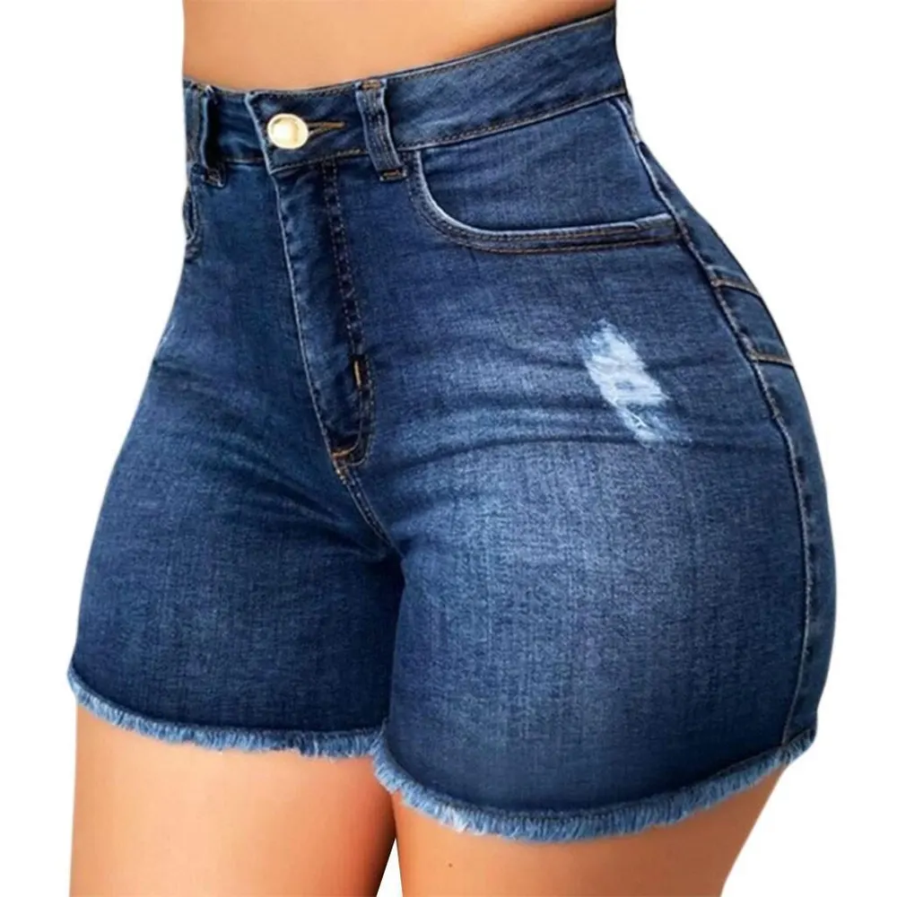 High-Waist Ripped Denim Shorts