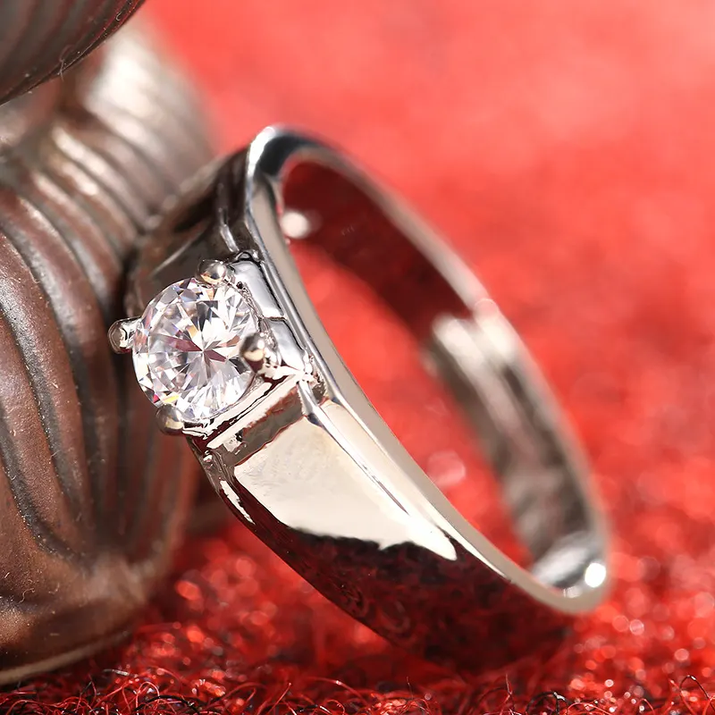 Six-Claw Simulated Diamond Couple Ring Set
