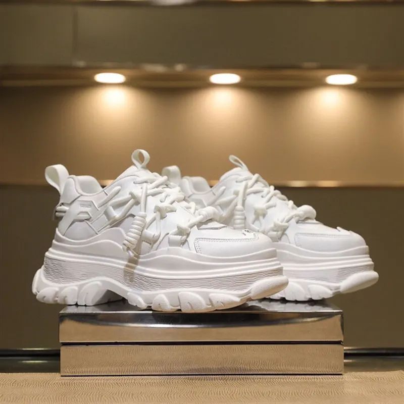 Leather and Mesh Lace-Up Platform Sneaker