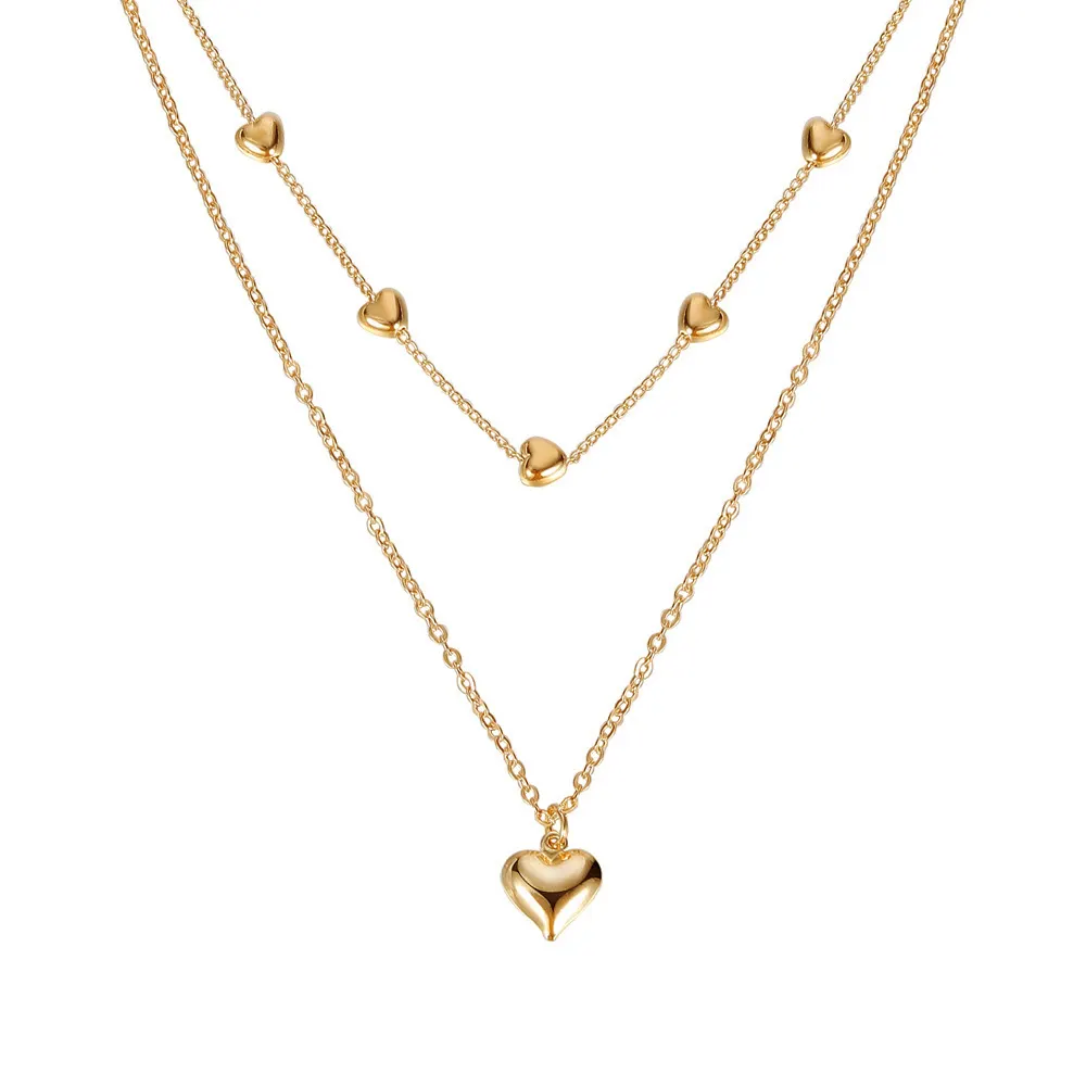 Double-Layer Heart Pendant Necklace