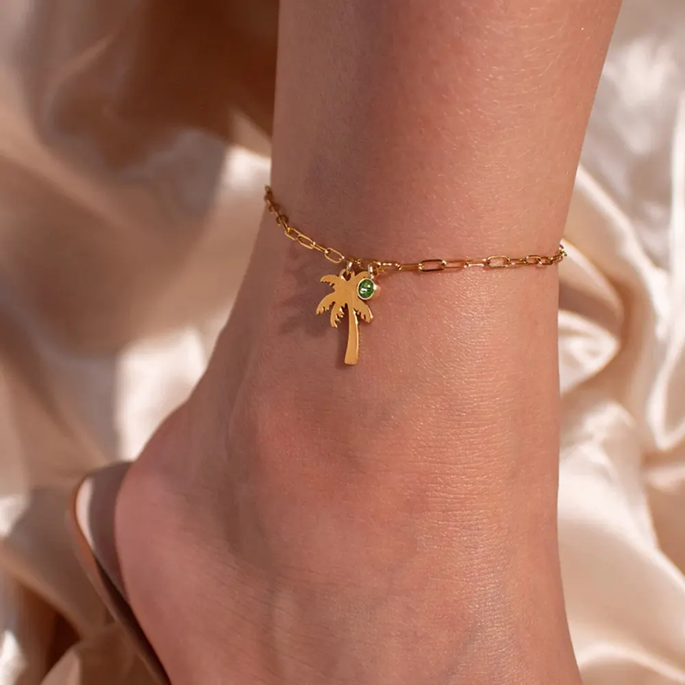 Palm Leaf Paperclip Chain Anklet