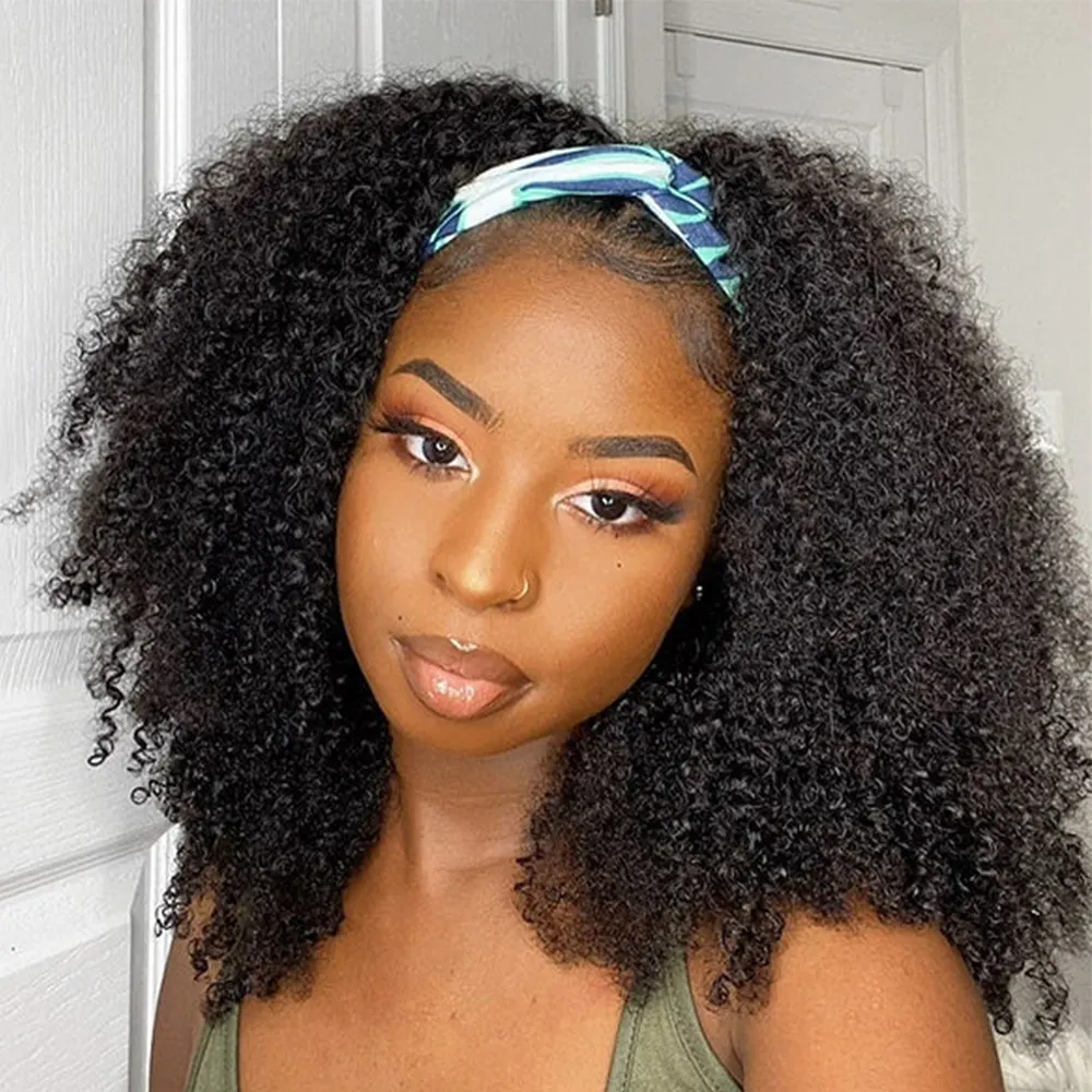 Curly Human Hair Headband Wig