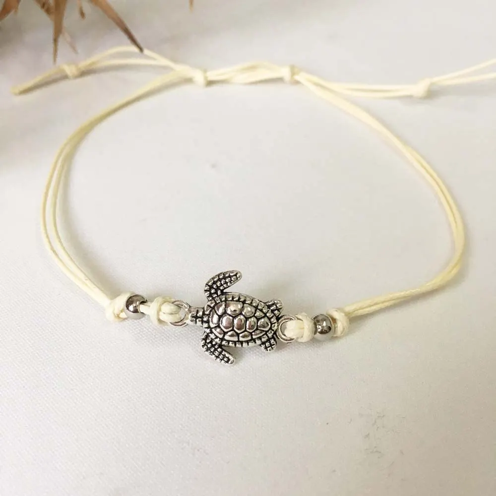 Braided Rope Turtle Pendant Anklet