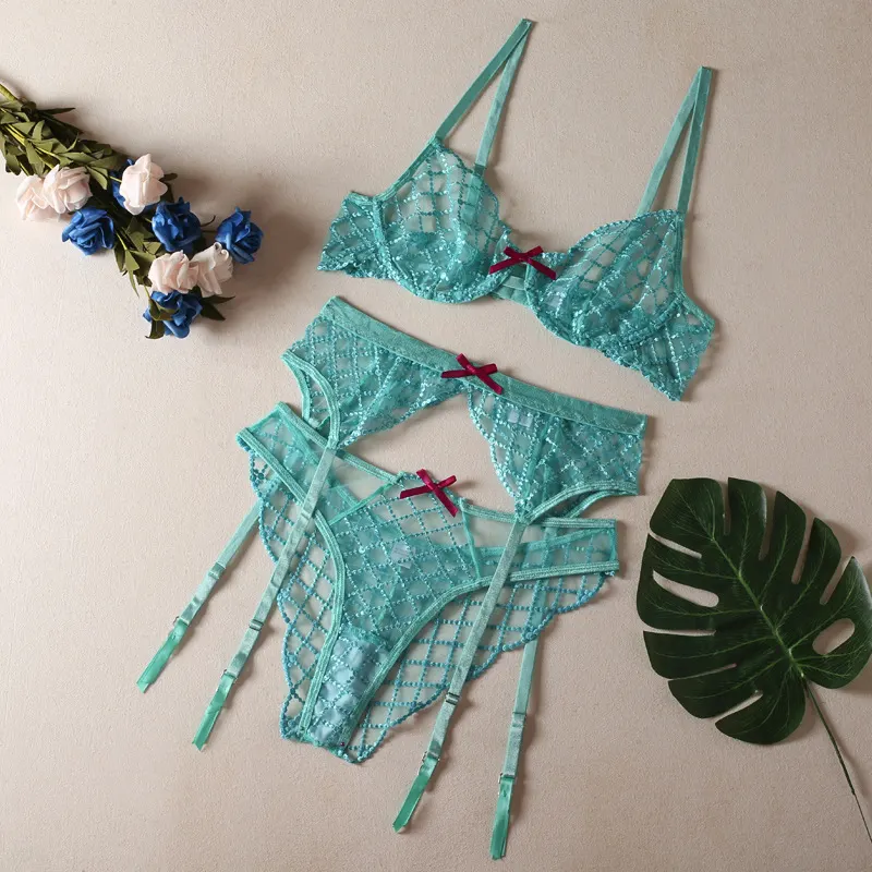 Sheer Strapless Embroidered Lingerie Set
