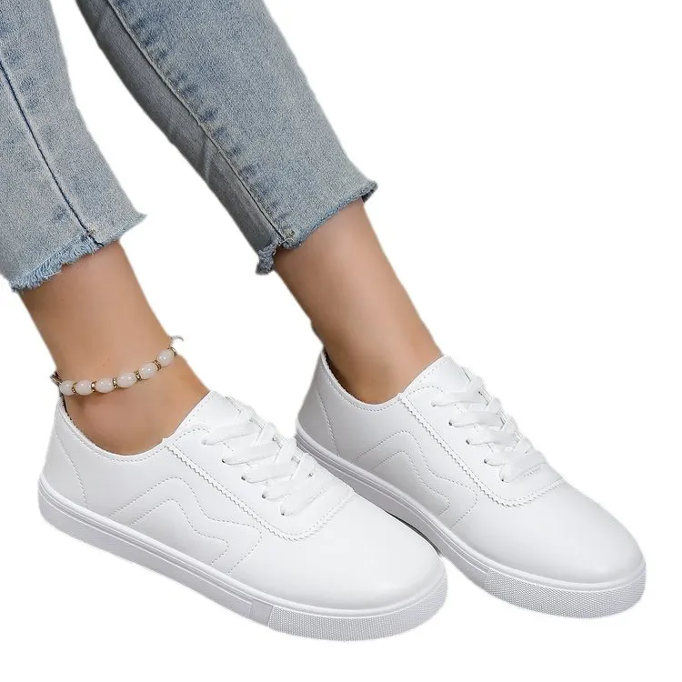 White Lace-Up Platform Sneakers