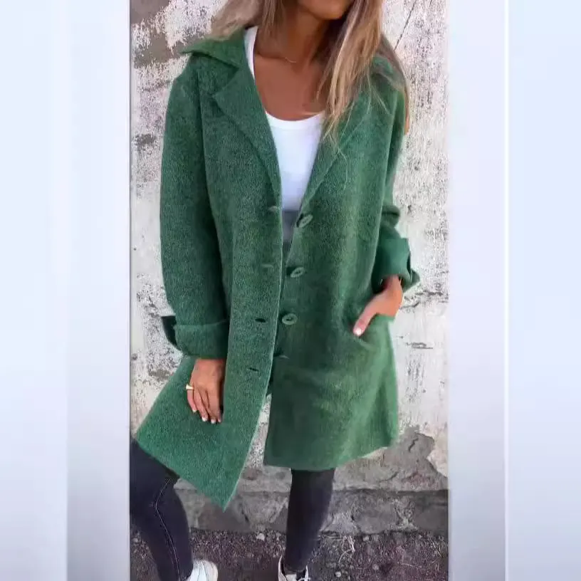 Lapel Single-Breasted Mid-Length Cardigan Coat
