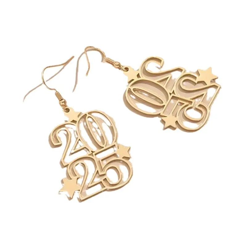 Gold Number Dangle Earrings