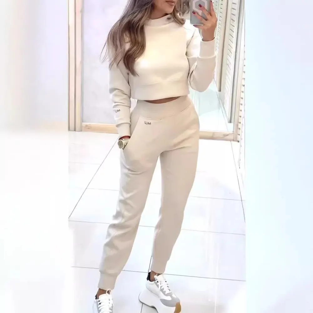 Stand Collar Pullover and Slim Trouser Set