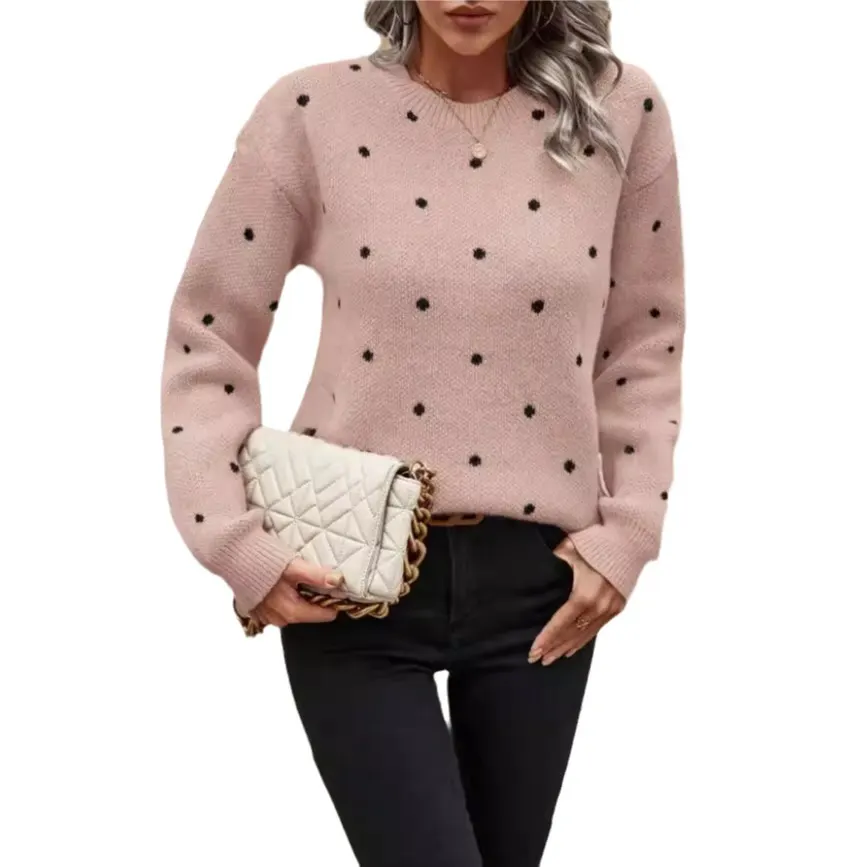 Polka Dot Jacquard Knit Pullover