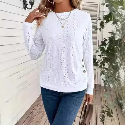 Solid Crew Neck Long Sleeve Pullover