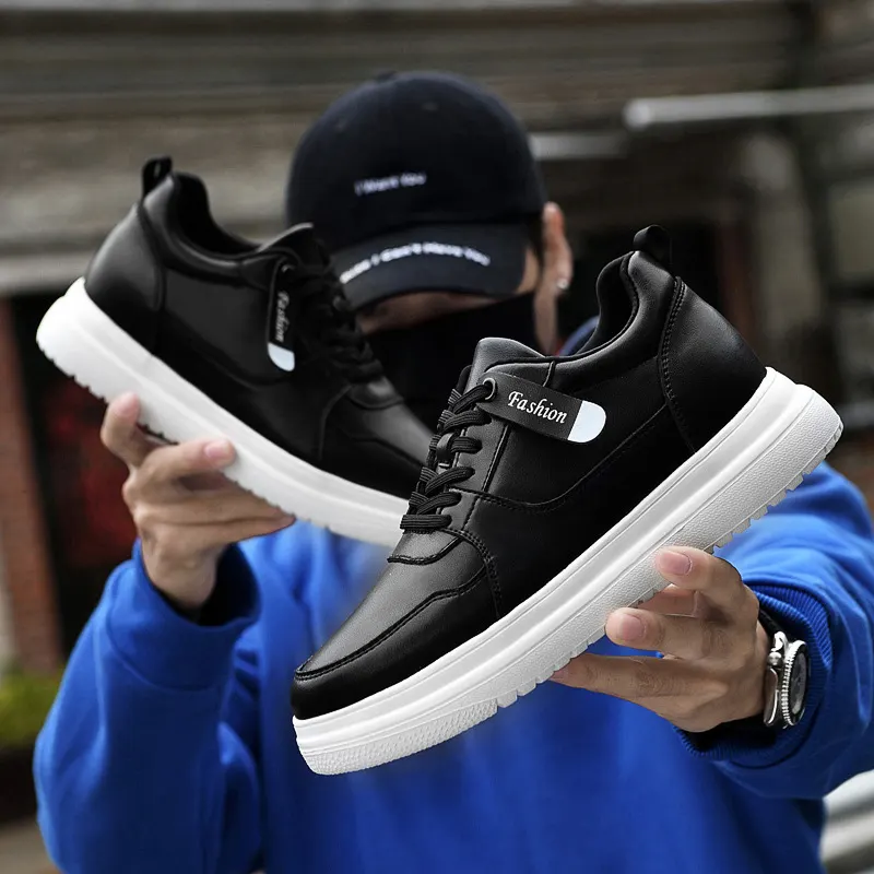 Split Leather Hidden Heel Sneakers