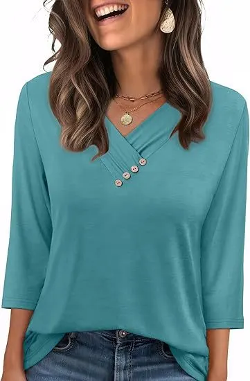 Buttoned V-Neck Cotton Tee