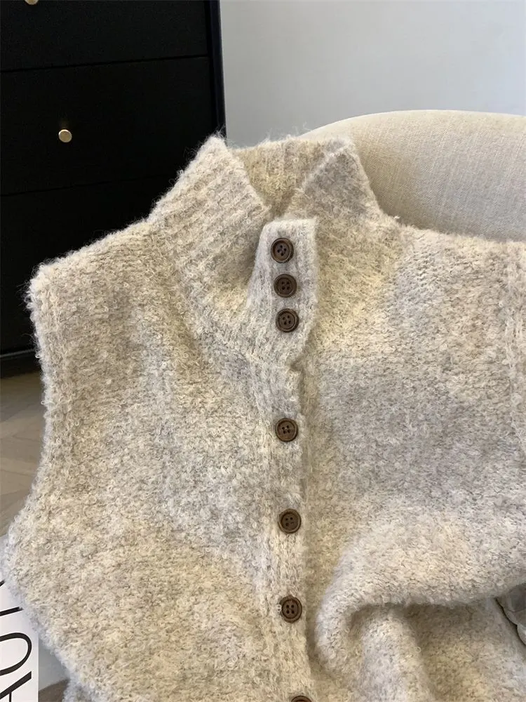 High-Neck Chenille Knitted Vest