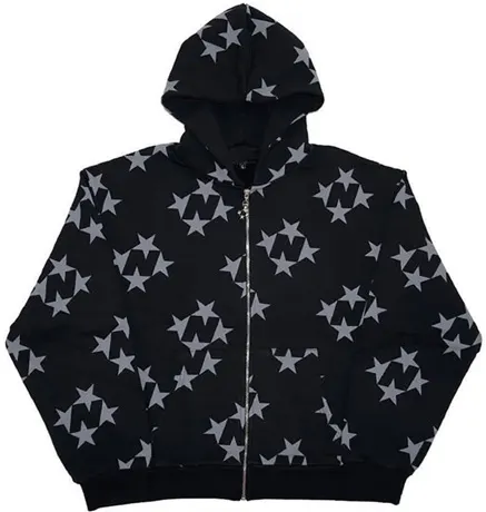 Star Print Zip-Front Hooded Cardigan