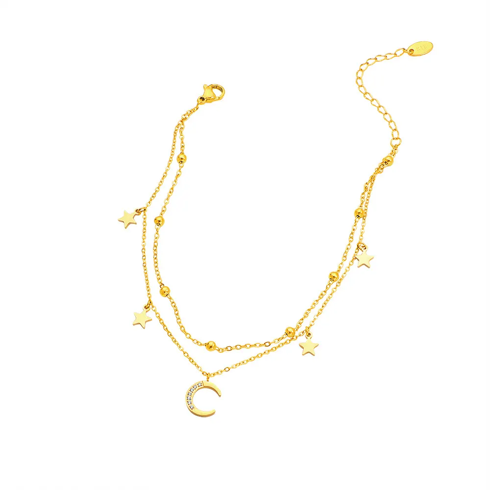 Double-Layer Star and Moon Titanium Anklet
