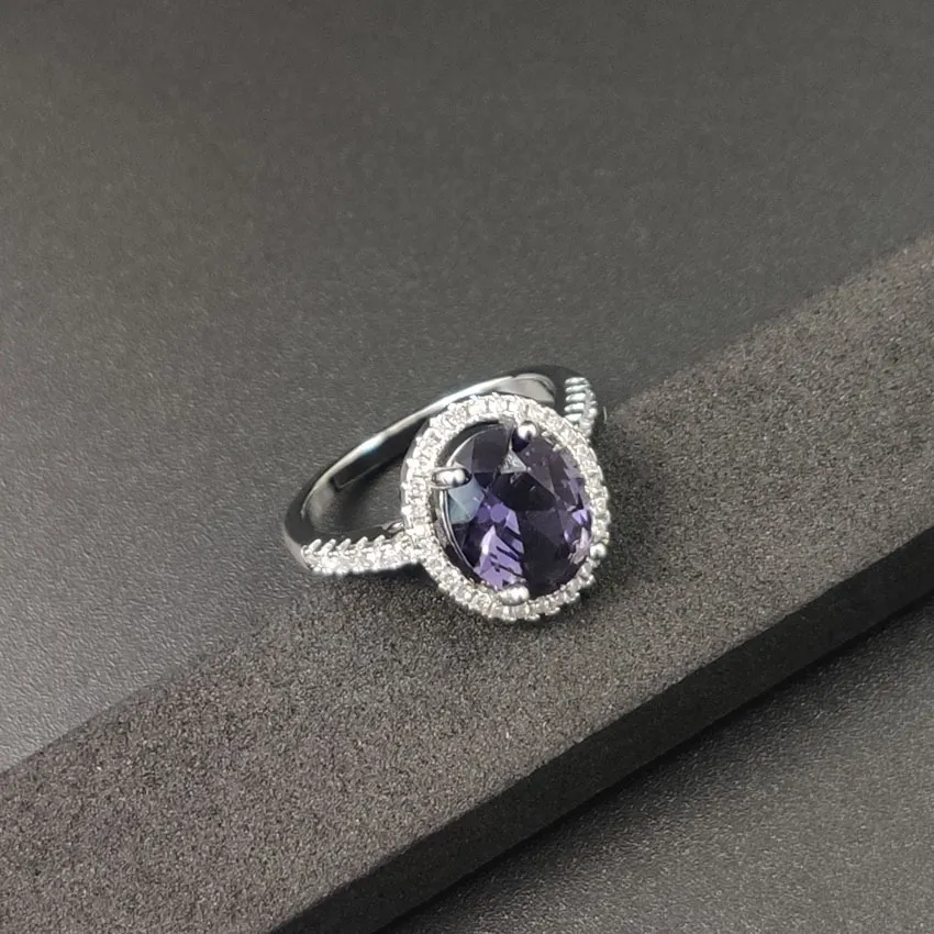 Round Zircon Ring in Electroplated Alloy