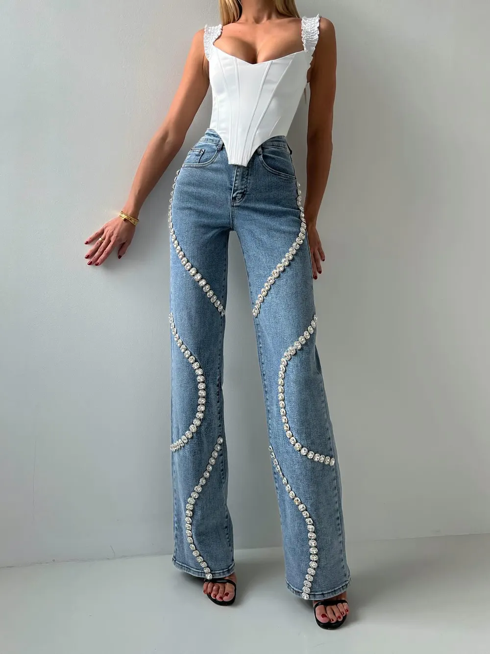 Rhinestone Straight-Leg Jeans