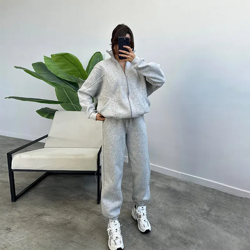 Zip Tracksuit Set with Drawstring Joggers