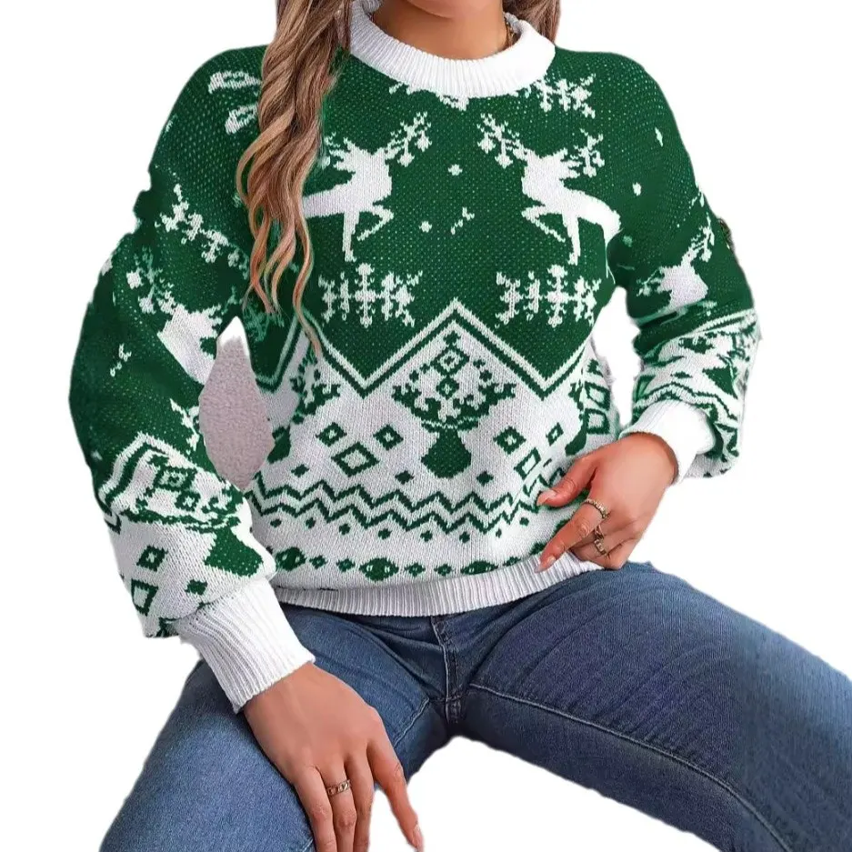 Deer Motif Hooded Knit Jumper