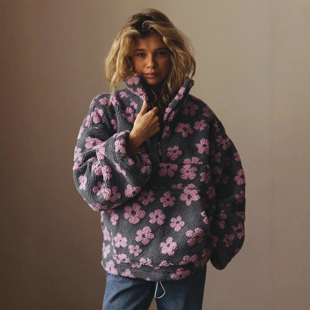 Floral Print Zip-Up Sweatshirt