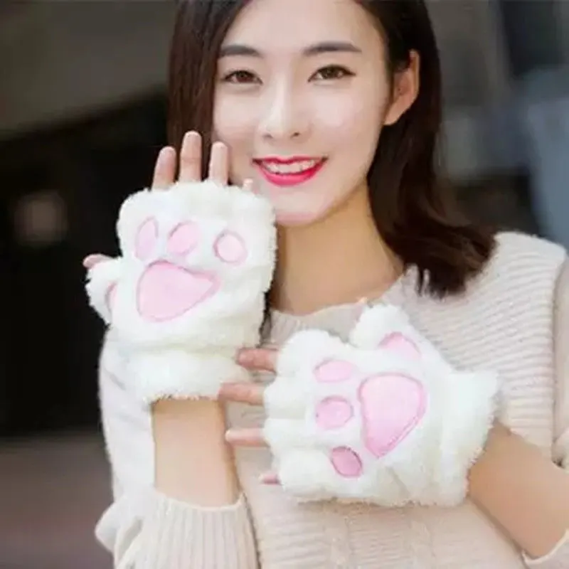 Embossed Cashmere Half-Finger Gloves