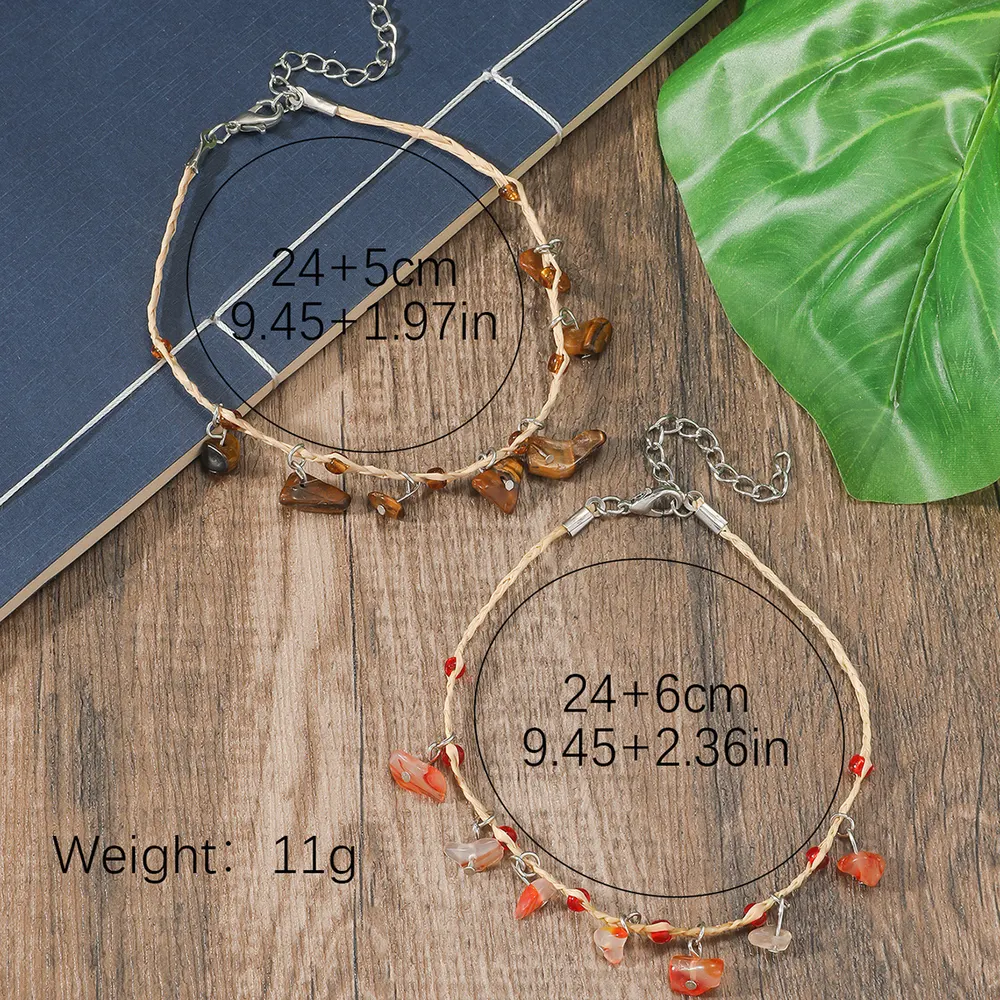 Multicolor Pebble Anklet Set