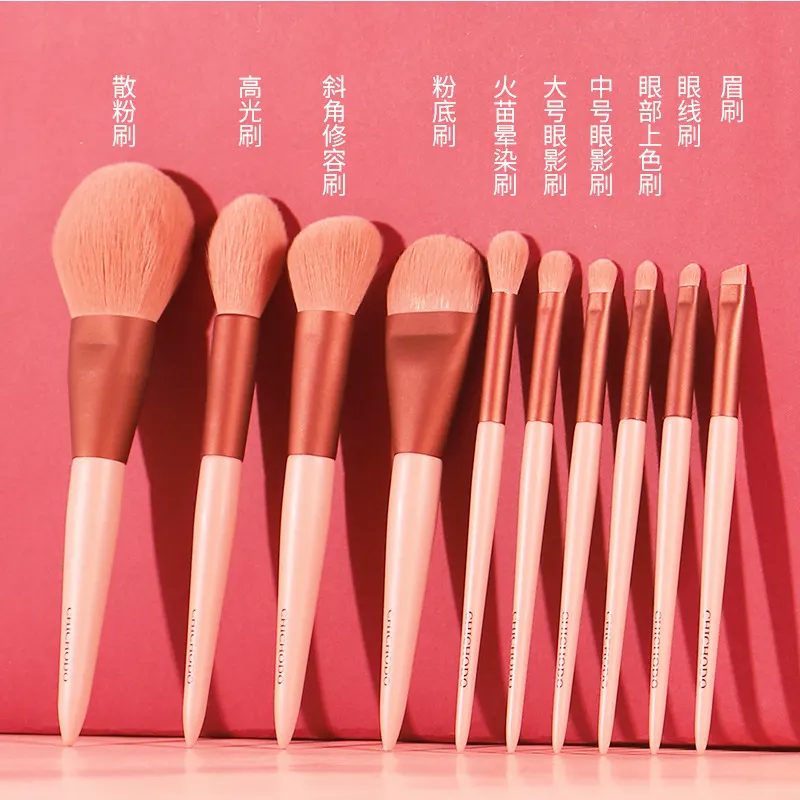 10-Piece Cherry Pink Makeup Brush Set