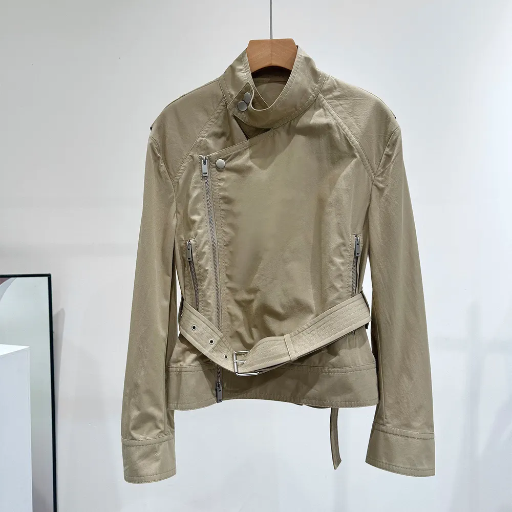 Khaki Zip-Up Short Trench Coat