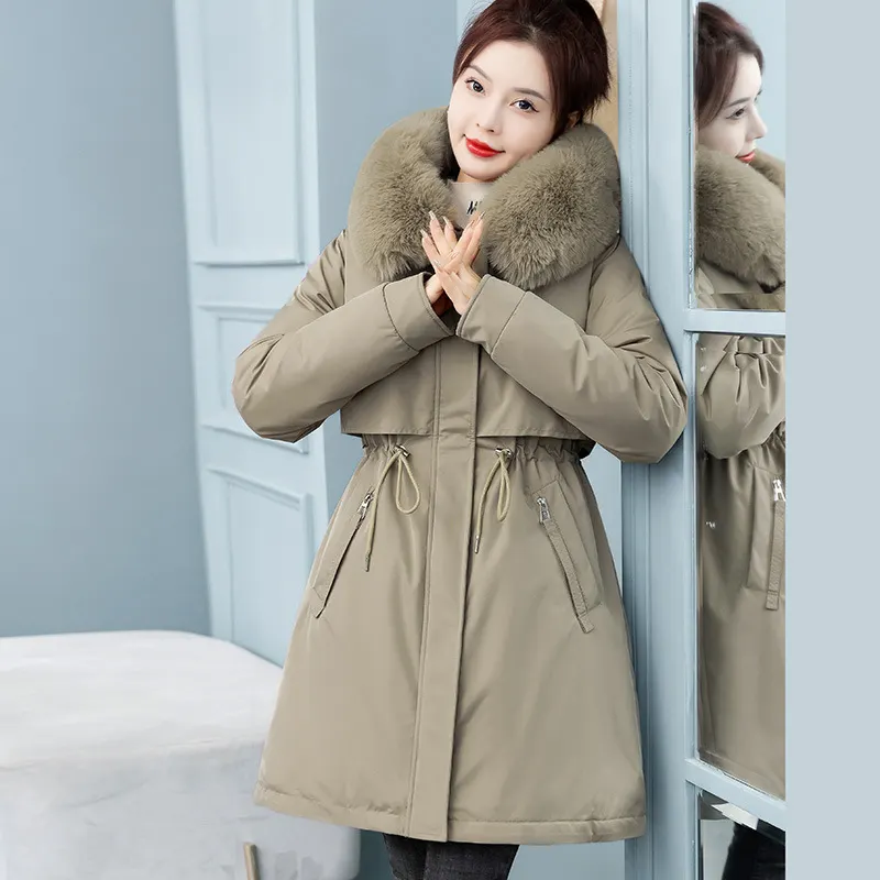 Fleece-Lined Puffer Coat with Faux Fur Collar